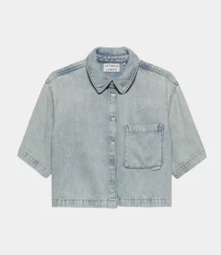 Catwalk Junkie Short sleeve denim blouse Blue 2502021615-300