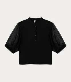 10Days Balloon sleeve polo blouse black 20-755-5201-1012