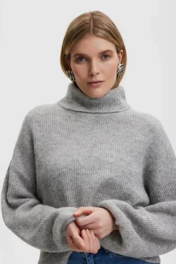 Gestuz Alpha ls rollneck light grey melange