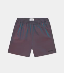 Les Deux smith shiny tech shorts oil green 1000130-517