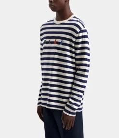 Olaf Stripe sans l/s tee white blue M990103-WHITE