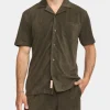Revolution Terry short-sleeved cuban shirt darkbrown 3823-DARKBROWN
