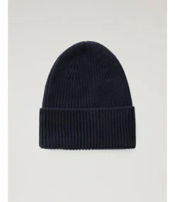 Woolrich Merino wool ribbed beanie melton blue