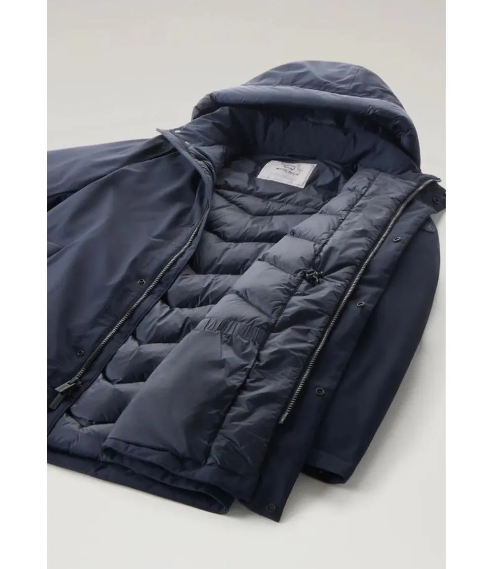 Woolrich Mountain stretch parka melton blue